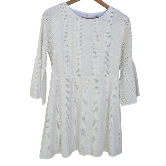 NWT Miss Kelly 1999 Lace Eyelet Fitted Dress W Bell Sleeves Size L - Picture 1 of 5